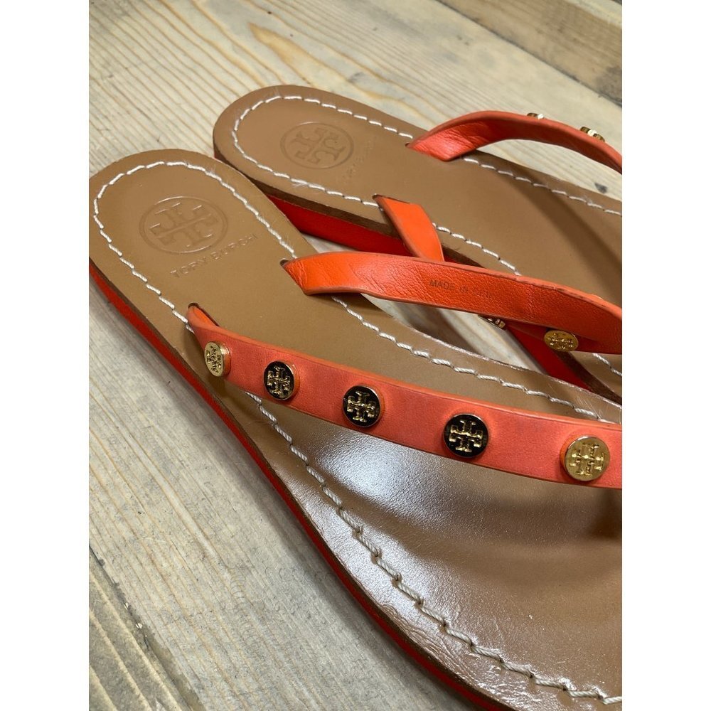 TORY Burch Sandals Womens US6 6.5 Orange Suede Thong Flip Flops Slip On Casual F - Picture 3 of 7